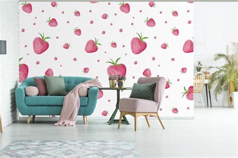 Behang Fotobehang Aardbei Fruit Wit Breedte 600 Cm X Hoogte 400