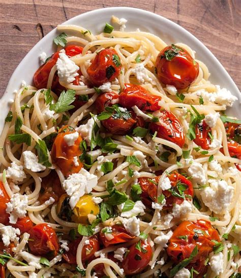 Spaghetti With Roasted Cherry Tomatoes Feta And Herbs Recipe Herb