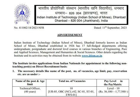 IIT ISM Dhanbad Recruitment 2023 10 Technical Officer Posts