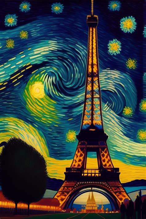 Lexica The Starry Night Of Van Gogh With The Eiffel Tower