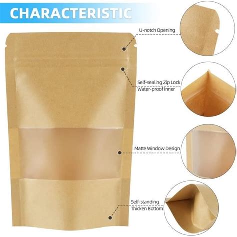 Pcs Sachet Kraft Alimentaire Sac Papier Kraft Avec Fenetre