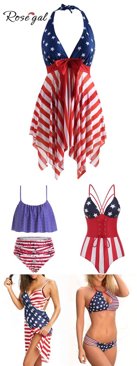 Rosegal Striped And Star American Flag Print Swimsuits