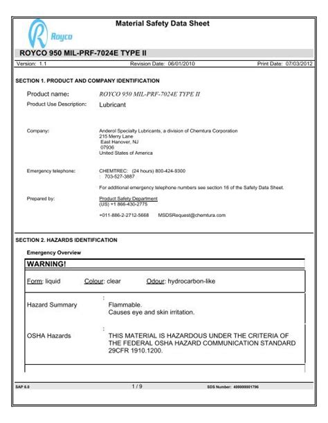 MSDS MIL-PRF-22750 PART B ChemCenters, 46% OFF