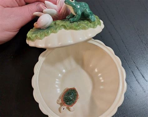 Fitz Floyd Frog And Lily Pad Round Trinket Box With Suprise Inside Etsy