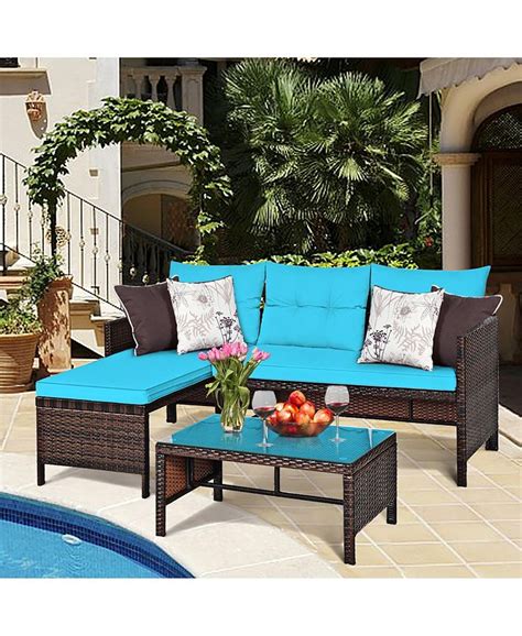 Costway 3pcs Patio Wicker Rattan Sofa Set Outdoor Sectional