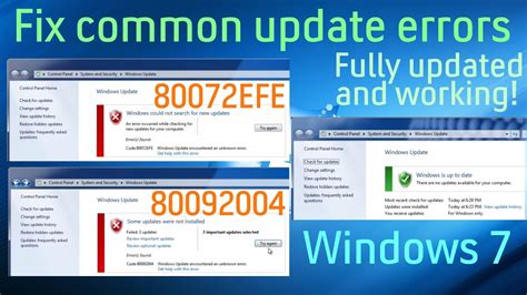 Fix Common Windows 7 Update Errors 80072efe And 80092004 Youtube