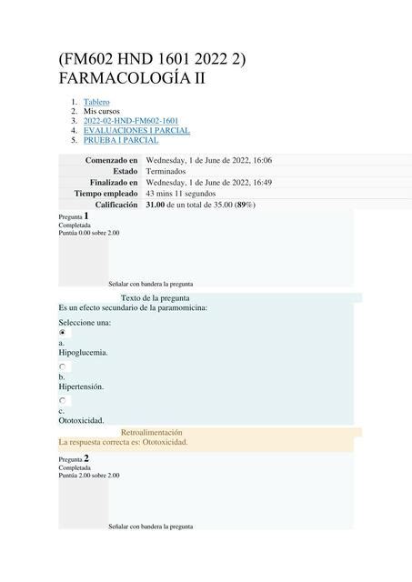 Fm Farmacolog A Ii Prueba Primer Parcial Dra Cira Edwin