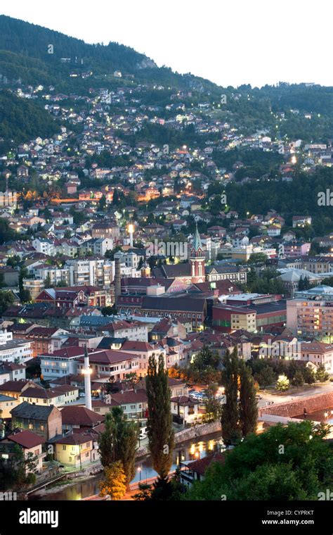 Dusk View Of Sarajevo The Capital City Of Bosnia And Herzegovina Stock