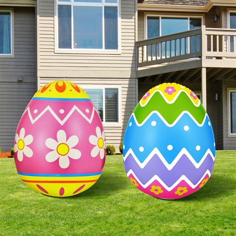 Liliful 2 Pcs Giant Easter Inflatables Pvc Decorations Standing Blow Up Colorful