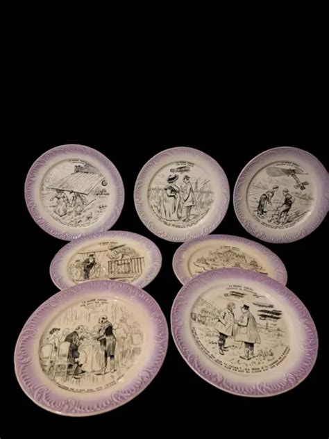 LOT DE 7 ASSIETTES Parlantes en faïence de Digoin Sarreguemines Le