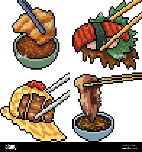 Pixel Art Set Isolated Asian Chopstick Food Stock Vector Image And Art Alamy