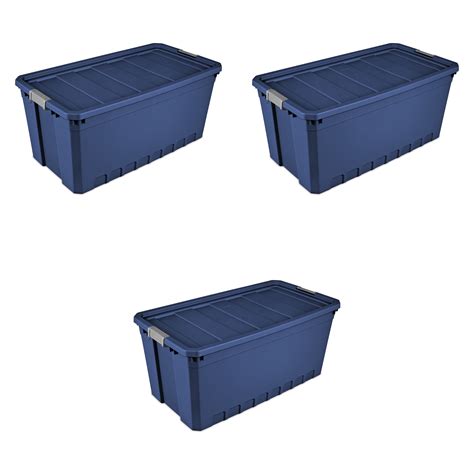 Sterilite 50 Gallon Stacker Tote Plastic Stadium Blue Set Of 3