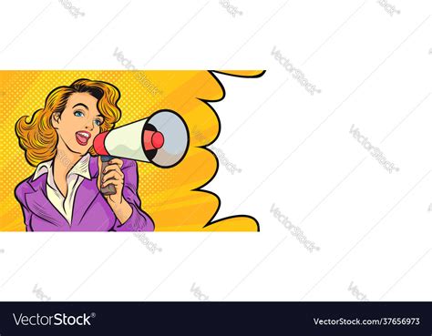 Pop Art Beautiful Woman With Megaphone Banner 2 Vector Image