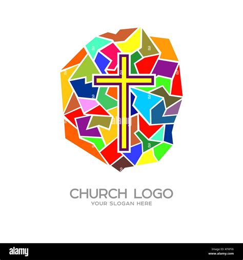 Church Logo Christian Symbols Cross Of Jesus Christ And Mosaic Stock