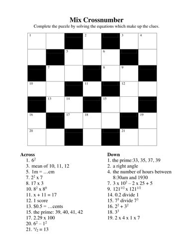 Cross Number puzzle_Calculations | Teaching Resources