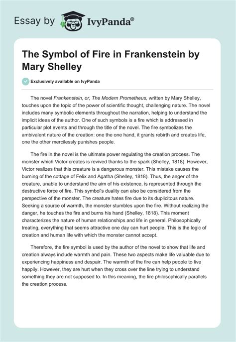 The Symbol Of Fire In Frankenstein By Mary Shelley Words Essay