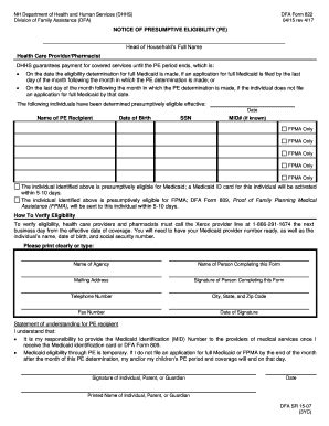 Fillable Online Dhhs Nh Notice Of Presumptive Eligibility New