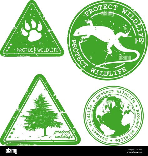 Protect Wildlife Written Inside The Stamp Green Grunge Rubber S Stock