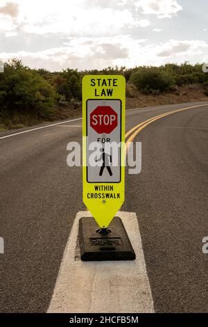 State Law Stop For Pedestrians Within Crosswalk Sign In Road San