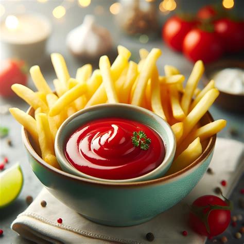 Premium Photo Fried Potatoes With Tomato Sauce Fries With Ketchup