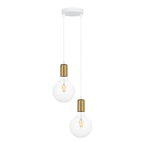 Hanglamp Aan Een Koord MIROS 2xE27 60W 230V Rond Wit Gouden Lumimania