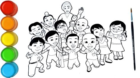 Menggambar Dan Mewarnai Upin And Ipin Bersama Kawan Baik Dan Guru Jasmin