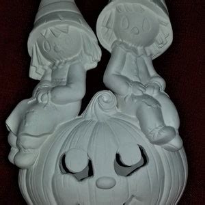 Unpainted Ceramic Bisque Halloween Ghosts Or Fall Scarecrow Couple On