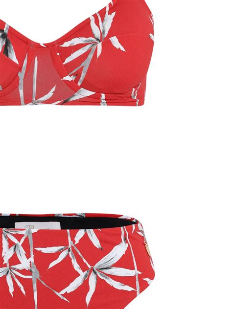 Brigitte Bikini Con Estampado De Bambú Rojo FARFETCH MX