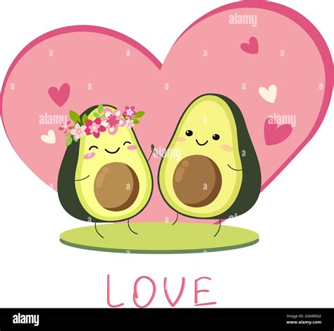 Lindo Vector De Dibujos Animados Aguacate Pareja Sosteniendo Las Manos Día De San Valentín