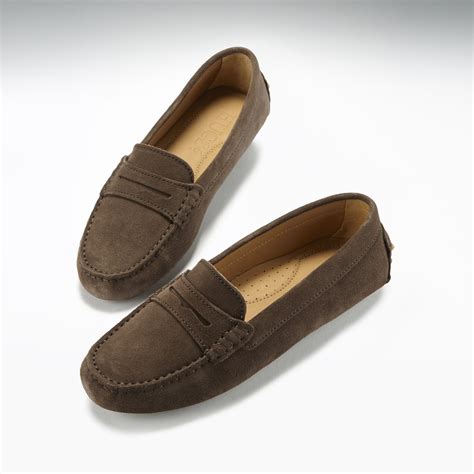 Womens Penny Driving Loafers Brown Suede Hugs And Co