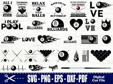 Billiard Svg Pool Svg Vector Silhouette Cricut File Etsy