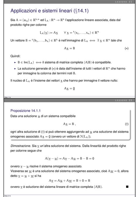 Appunti Lezione 15 Applicazioni E Sistemi Lineari Geometria E