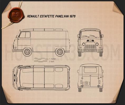 Renault Estafette Panel Van 1976 Blueprint Hum3D