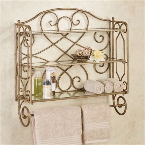 Abbianna Wall Shelf With Towel Bar Antique Gold Wall Shelves Wrought Iron Decor Wall Decor