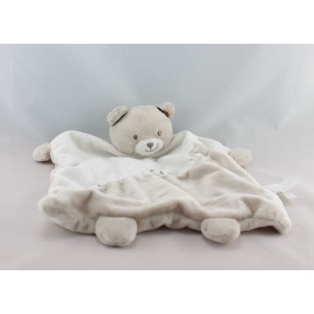 doudou plat ours blanc gris beige étoiles KIMBALOO