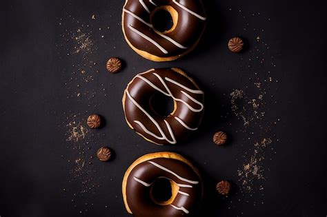 Premium AI Image Three Donuts With Chocolate And White Frosting On A