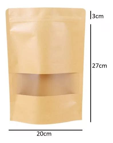 Saco Stand Up Pouch Kraft Zip Lock Visor 30x20cm 50un Frete grátis