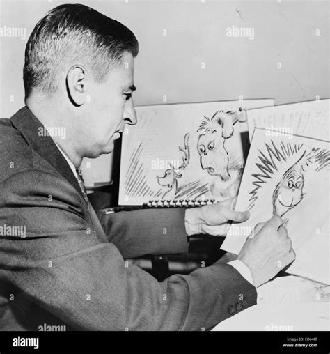 Dr Seuss Ted Geisel At Work On A Drawing Of A Grinch For How The Grinch Stole Christmas