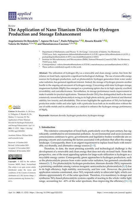 PDF The Application Of Nano Titanium Dioxide For Hydrogen Production