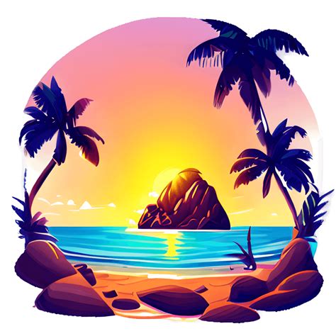 Tropical Island Sunset Cartoon Graphic · Creative Fabrica