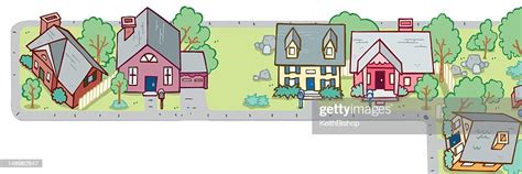 Cartoon Neighborhood Houses High Res Vector Graphic Getty Images