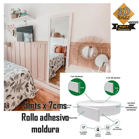 Moldura Adhesiva 3D Para Paredes Ranuradas Rollo 7cm X 5mts Tienda