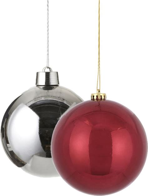 Kerstversieringen Set Van 2x Grote Kunststof Kerstballen Zilver En Rood