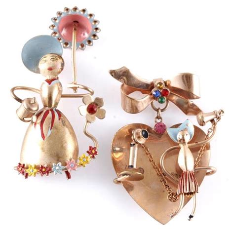 Sold Price Two Robotic Pins 1930s Painted Brass Robotic Gardner