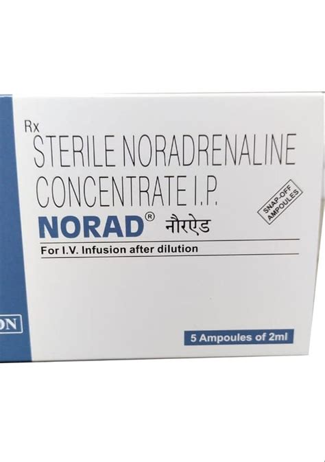 Norepinephrine 2mg Liquid Sterile Noradrenaline Concentrate IP Neon