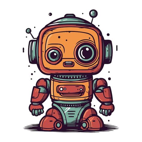 Premium Vector Cute Robot Cartoon Vector Illustration Hand Drawn