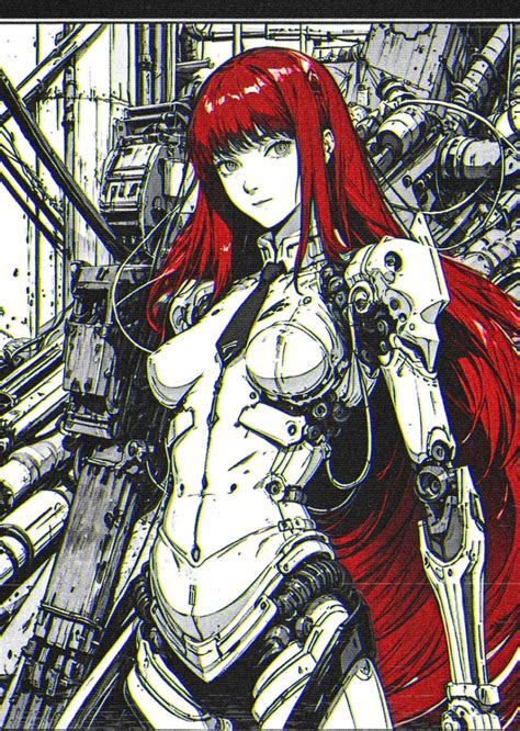 Xenotrip Looking At Viewer Redhead Cyborg Girl Long Hair AI Art