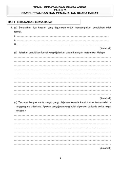 Latihan Sejarah Tingkatan 3 2020 Claire Parr