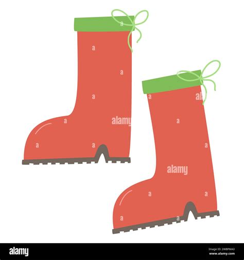 Red High Clean Rubber Boots Gardening Autumn Vector Illustration In