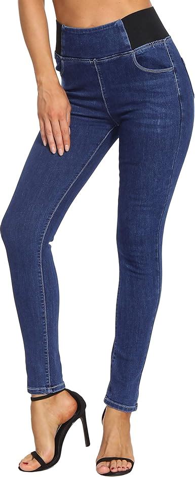 Heipeiwa Women Pull On Tummy Control Jean High Rise Patchwork Elastic Waist Skinny Jeans Dark